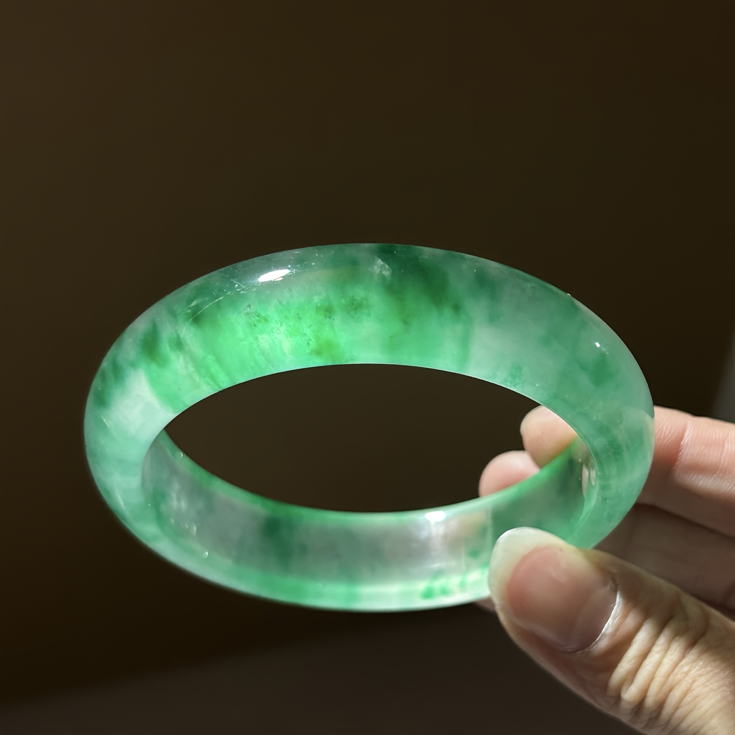 High Ice Quartz Rock Bangle, Floating Flower Design